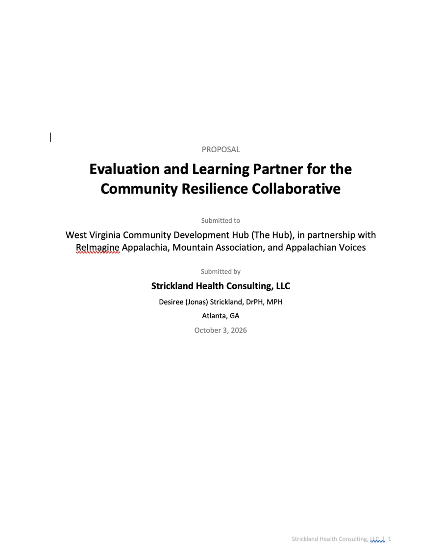 Cover page — sample page written by the RFP Writer